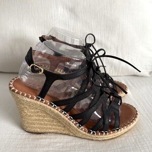 Sugar Black Strappy Espadrille Wedge Sandals